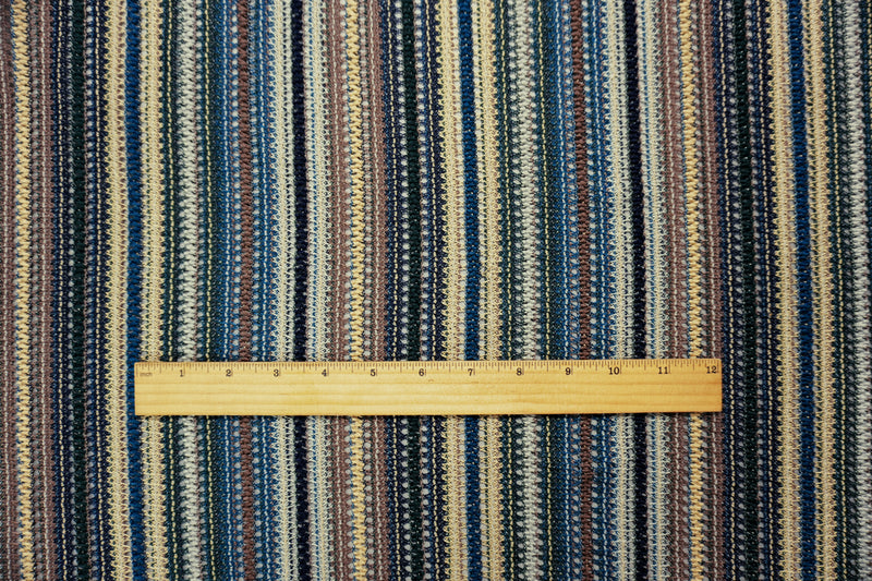 Green-Navy Poly Stripe Crochet Open Lace Novelty Knit Fabric