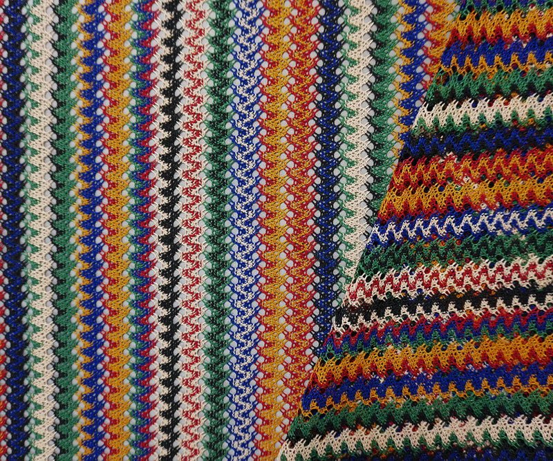 Green-Blue-Muilti Poly Stripe Crochet Open-Lace Novelty Knit Fabric