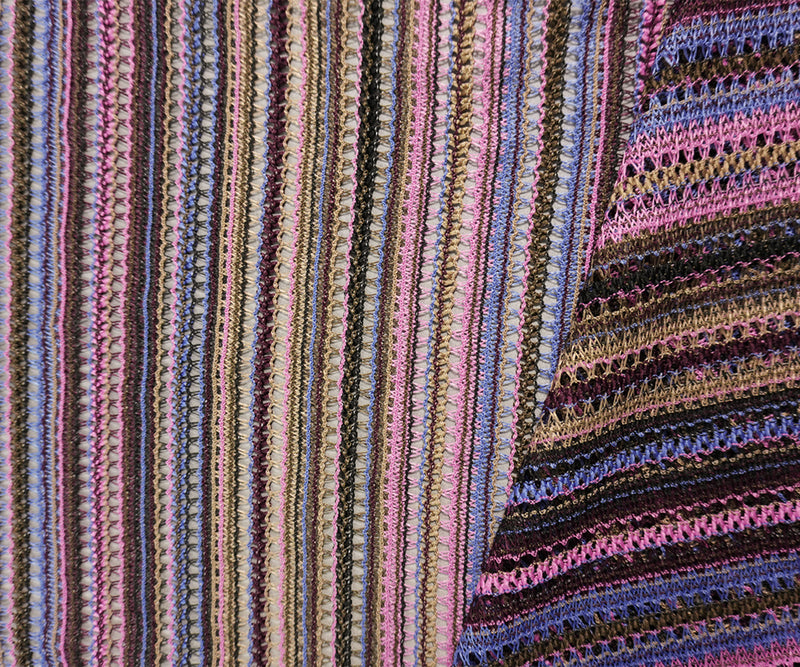 Purple-Brown-Multi Poly Stripe Crochet Lace Novelty Knit Fabric