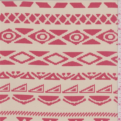 3 1/2 YD PC-Beige/Coral Red Southwest Stripe Hi-Multi Chiffon Fabric