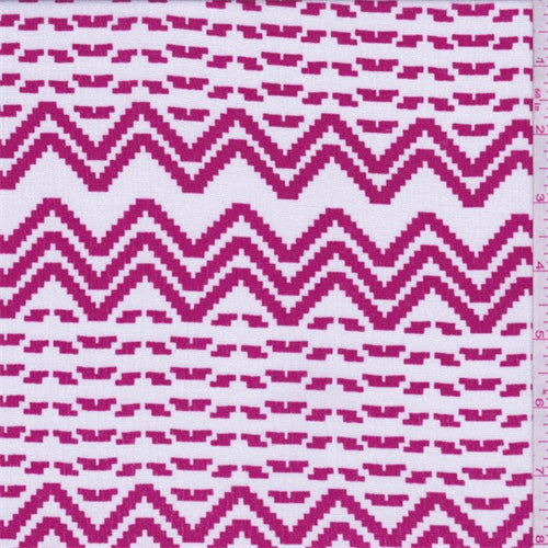 1 YD PC-White/Red Pixelated Stripe Rayon Crepe Fabric