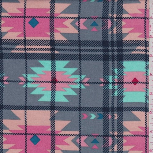 2 3/4 YD PC-Dark Grey Multi Southwest Plaid Rayon Challis Fabric