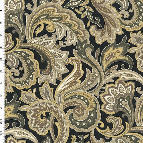 Gold/Olive/Brown Paisley Printed Twill Home Decorating Fabric