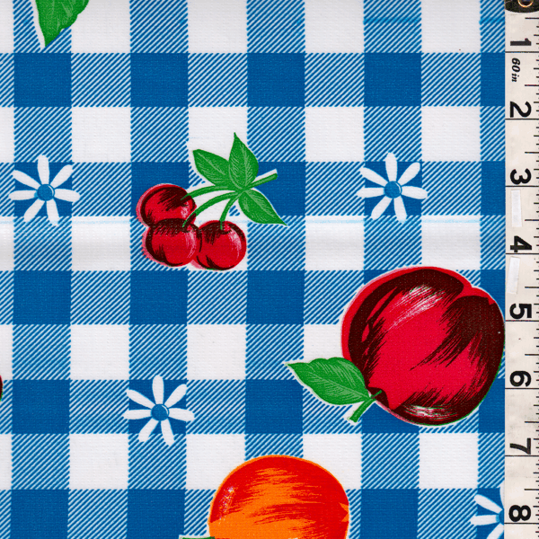 Blue Check Oilcloth Roll Fabric