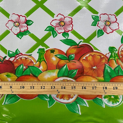 Green Fruit Lattice Oilcloth Fabric - Reorderable