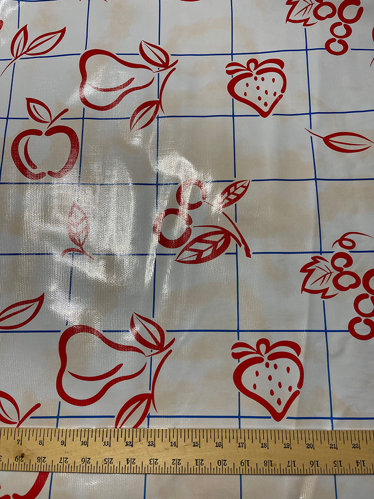Red Blue Peach Check Oilcloth Fabric - Reorderable