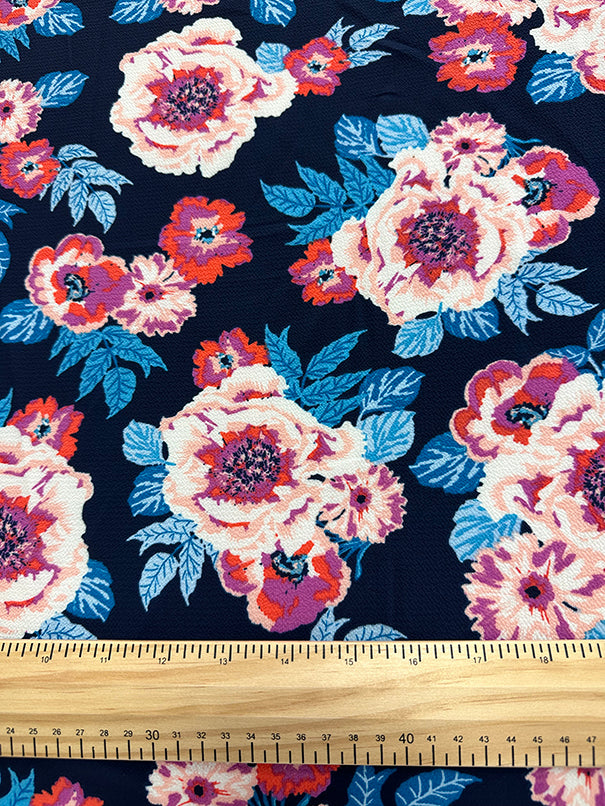 Navy Multi Floral Crepe Georgette Fabric