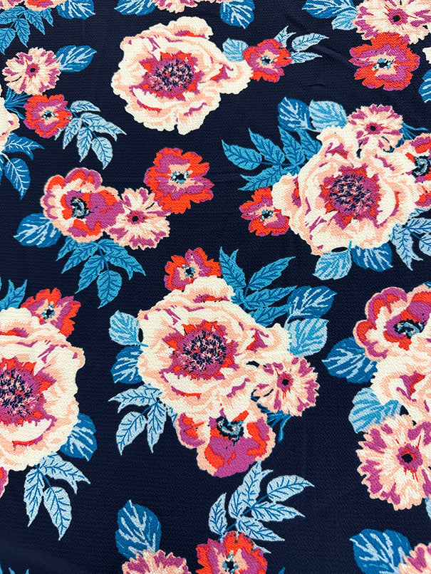 Navy Multi Floral Crepe Georgette Fabric