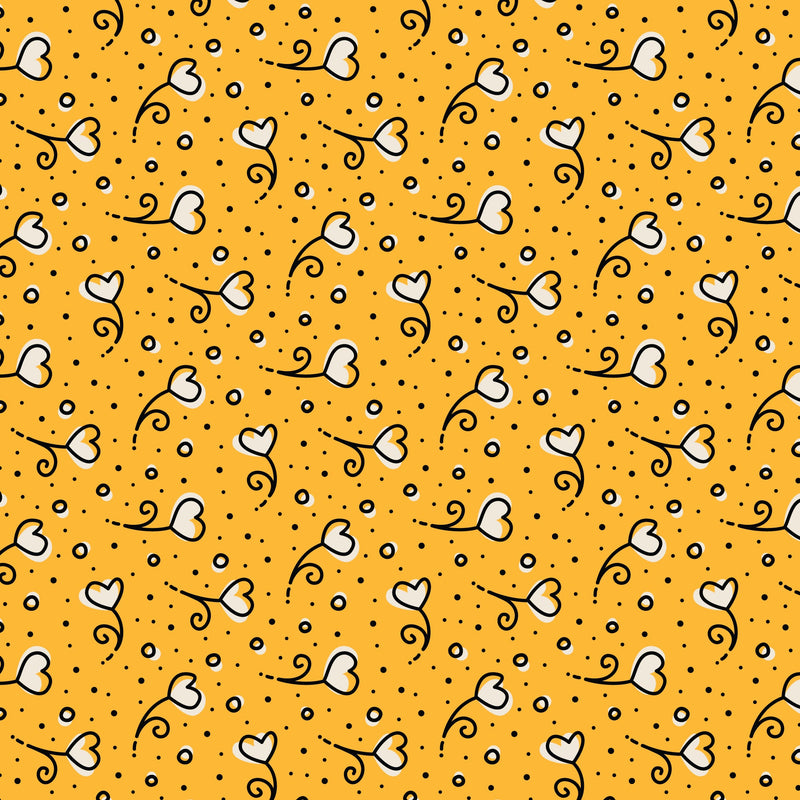 Yellow Heart Blossoms Love Ink 3384 Cotton 44”/45” Fabric Per Yard