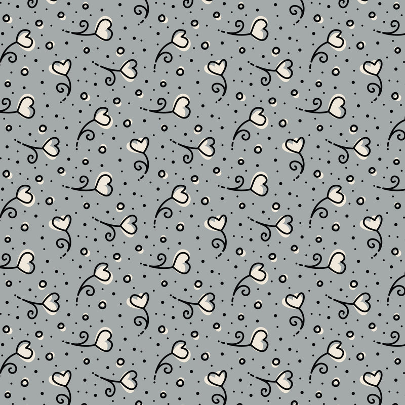 Gray Heart Blossoms Love Ink 3384 Cotton 44”/45” Fabric Per Yard