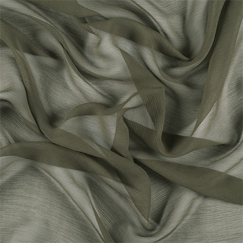 Runway Silks Olive Green Crinkled Silk Chiffon Fabric - Reorderable