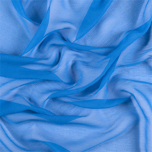 Runway Silks Bright Blue Crinkled Silk Chiffon Fabric - Reorderable