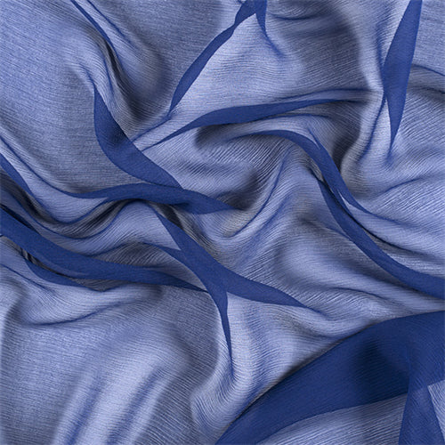 Runway Silks Dark Blue Crinkled Silk Chiffon Fabric - Reorderable