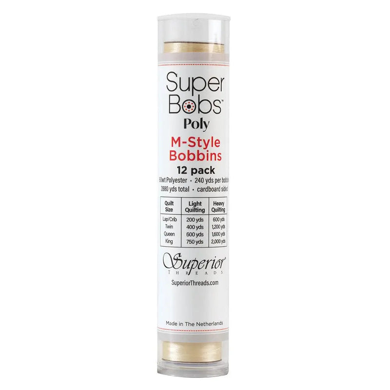 Super Bobs Poly #620 Cream (M-Style) 12 pack pre-wound bobbins