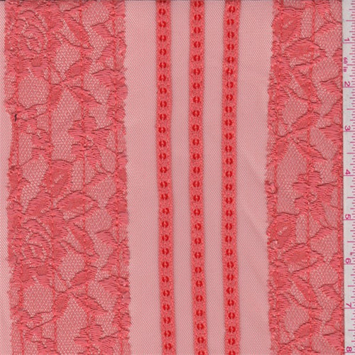1 3/4 YD PC-Bright Coral Floral Mesh Lace Fabric