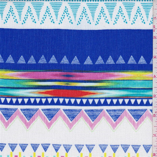 1 3/8 YD PC-White/Royal Inca Stripe Rayon Crepon Fabric