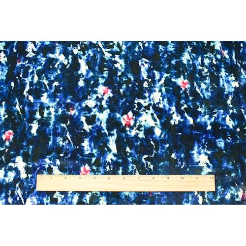 1 1/2 YD PC-Blue/Fuchsia/Multi Abstract Textured Printed Velvet Knit Fabric