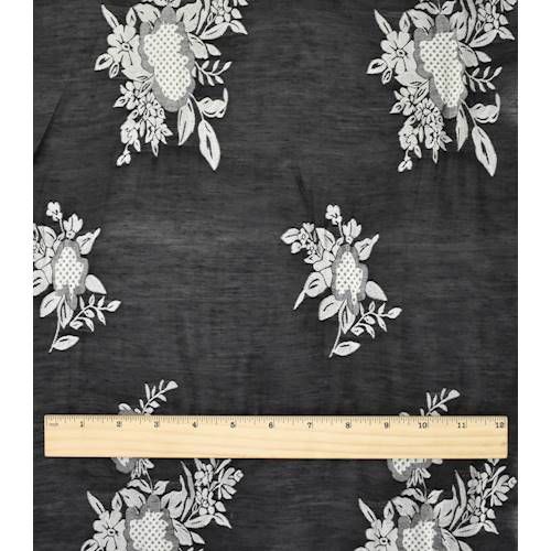 1 3/4 YD PC-Black/White Novelty Floral Jacquard Woven Fabric
