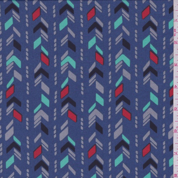 1 YD PC-Medium Blue Arrow Stripe Crepe de Chine Fabric