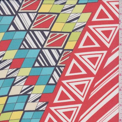 1 YD PC-Fire Red Multi Diamond Burst Chiffon Fabric