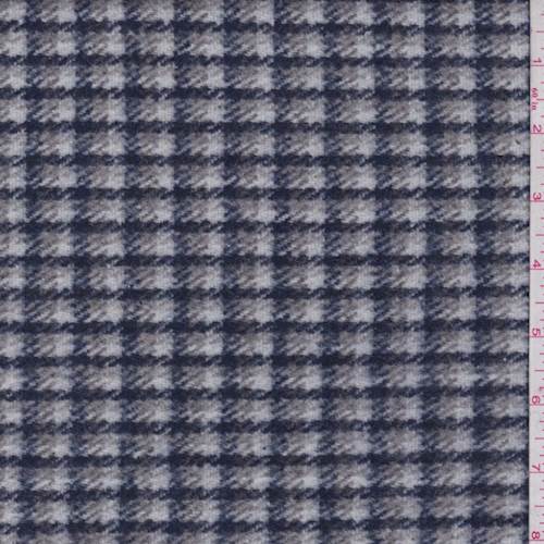 2 1/2 YD PC-White/Navy/Grey Check Wool Blend Coating Fabric