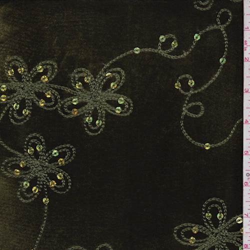 Fern Green Floral Sequin Velvet Knit Fabric