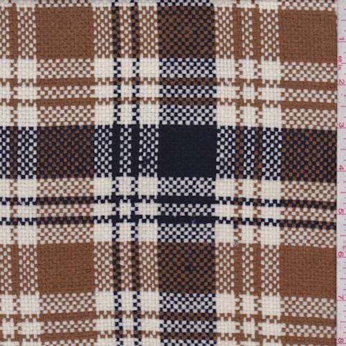2 3/4 YD PC-Navy/Off White/Brown Plaid Basketweave Jacketing Fabric