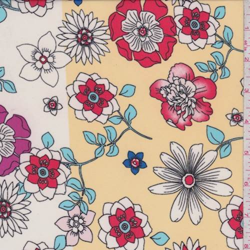 2 1/2 YD PC-Ecru/Maize Floral Stripe Activewear/Swimwear Fabric