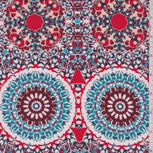 4 1/8 YD PC-Fire Red/Turquoise Medallion Activewear/Swimwear Fabric