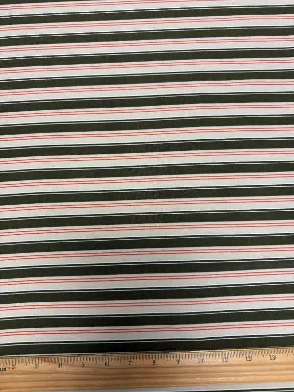 Olive/Beige Stripe Double Brushed Jersey Knit Fabric