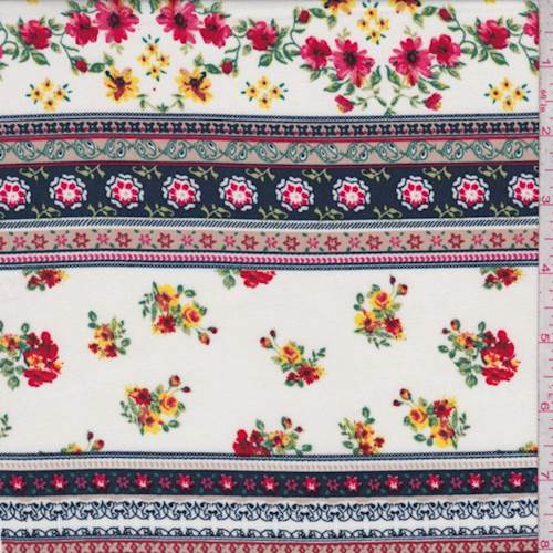 3 YD PC-White/Navy Wallpaper Stripe Rayon Challis Fabric