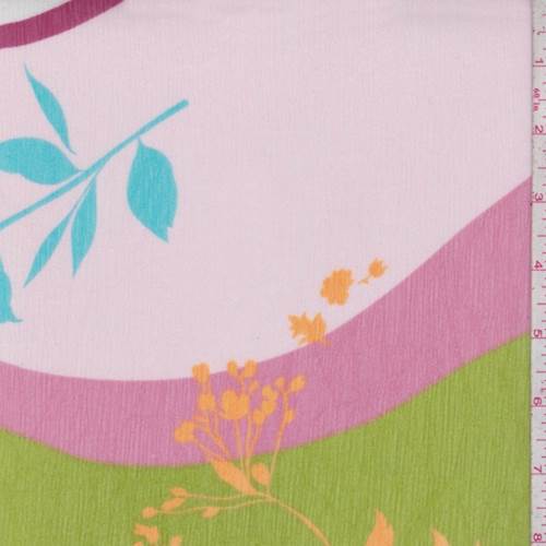 Pink/Green Floral Wave Crinkle Chiffon Fabric