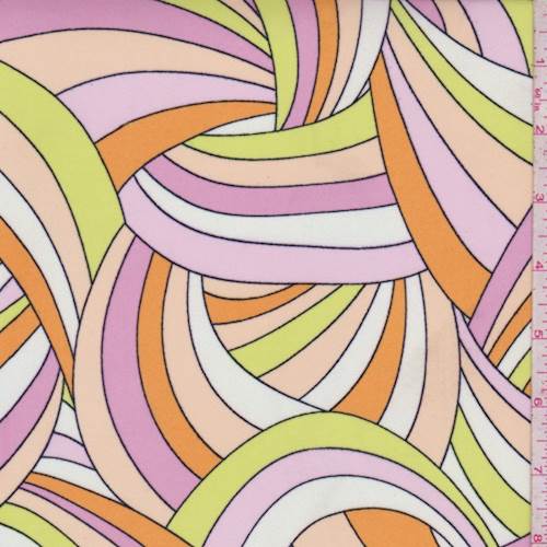 White-Pink-Lime Modern Swirl Crepe Georgette Fabric