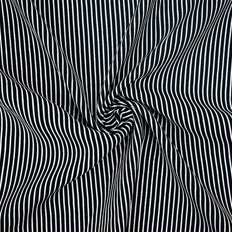 Black-White Stripe Printed Stretch Rayon Spandex Shirting Woven Fabric