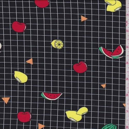 Black Grid/Fruit Double Brushed Jersey Knit Fabric