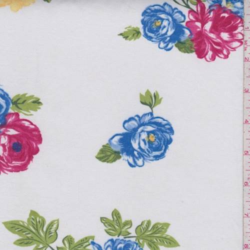 2 1/2 YD PC-White/Berry Floral Double Brushed Jersey Knit Fabric