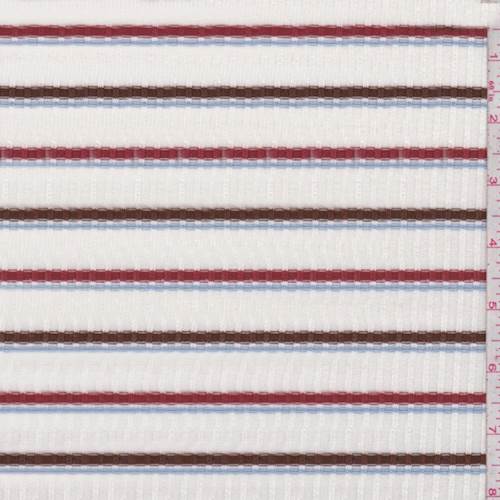1 3/4 YD PC-White/Rust/Mocha Stripe Poor Boy Rib Knit Fabric