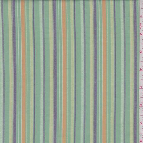 Jade/Buff/Purple Embroidered Stripe Cotton Fabric