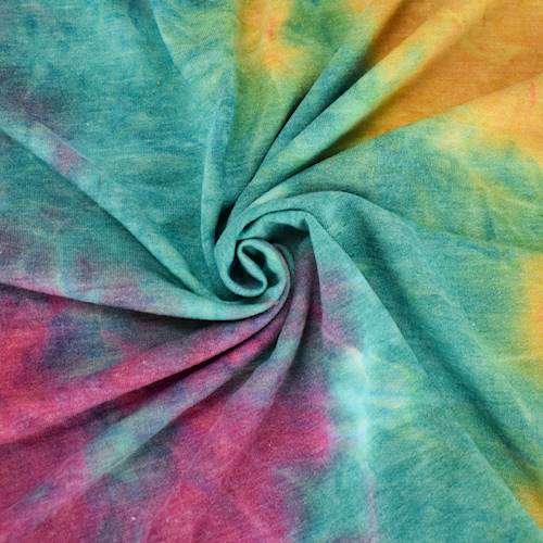 Lilac-Jade-Ruby Pink Tie Dye French Terry Knit Fabric