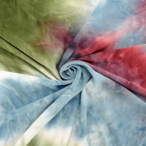 Teal-Burgundy-Olive Tie Dye Double Brushed Jersey Knit Fabric