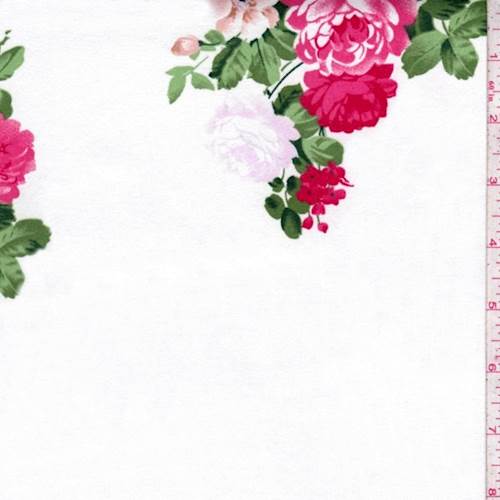1 YD PC-White Floral Cluster Double Brushed Jersey Knit Fabric