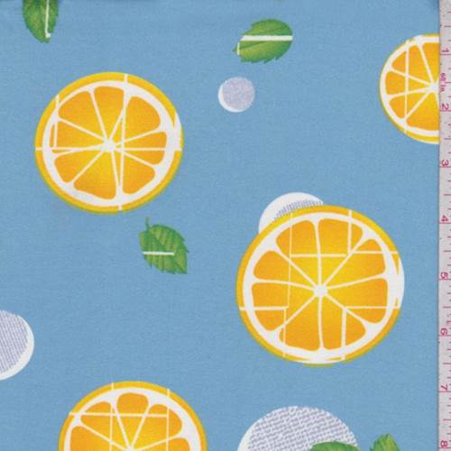 Sky Blue Citrus Slice Double Brushed Jersey Knit Fabric