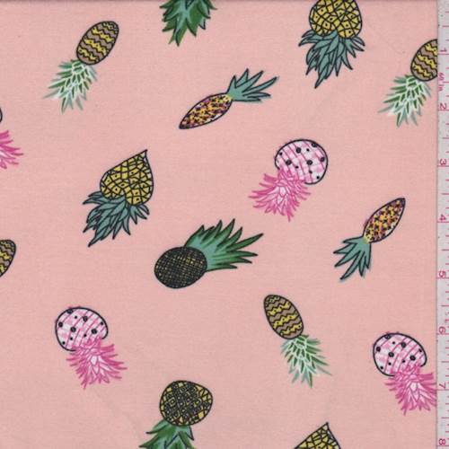 Pale Peach Deco Pineapple Double Brushed Jersey Knit Fabric