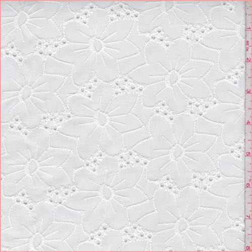 White Linen Blend Embroidered Floral Eyelet Fabric