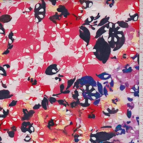 White/Fuchsia Floral Laser Cut Scuba Knit Fabric