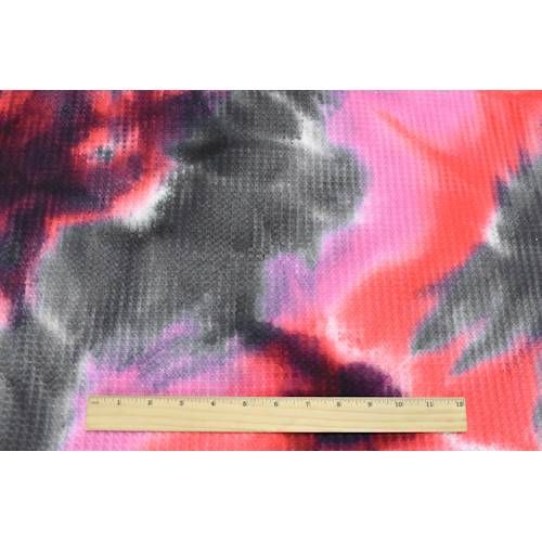 2 1/2 YD PC-Black/Red/Pink Tie Dye Waffle Knit Fabric
