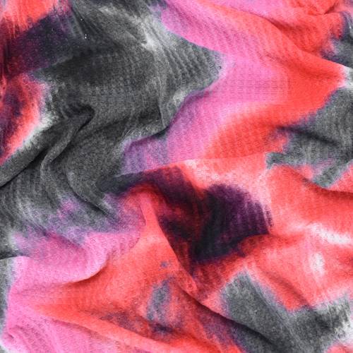 2 1/2 YD PC-Black/Red/Pink Tie Dye Waffle Knit Fabric