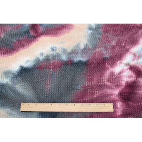 Burgundy/Gray/Pink Tie Dye Waffle Knit Fabric