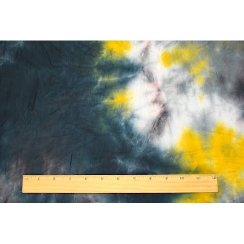1 1/2 YD PC-Black/Mustard/Charcoal Tie Dye Rayon Jersey Knit Fabric