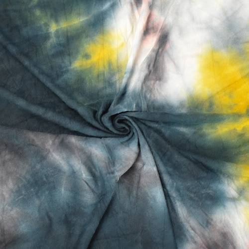 1 3/8 YD PC-Black/Mustard/Charcoal Tie Dye Rayon Jersey Knit Fabric